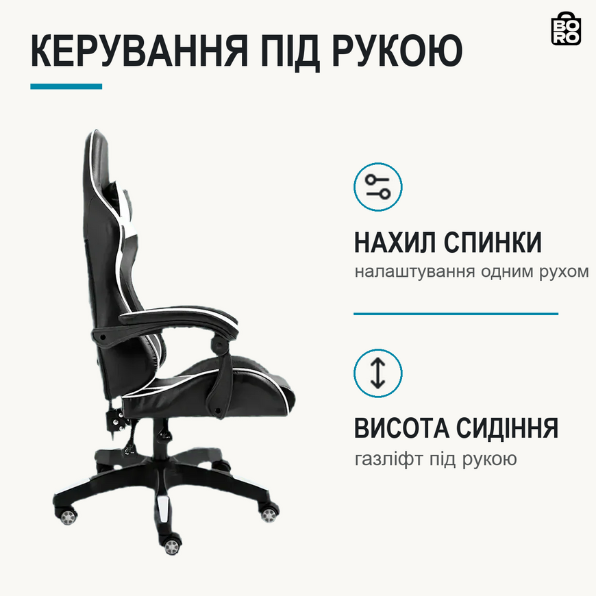 Эргономичное геймерское кресло | Белое | до 120 кг | экокожа | поясничная подушка | высокая спинка | для игр и работы | 4Points 2785041841 фото