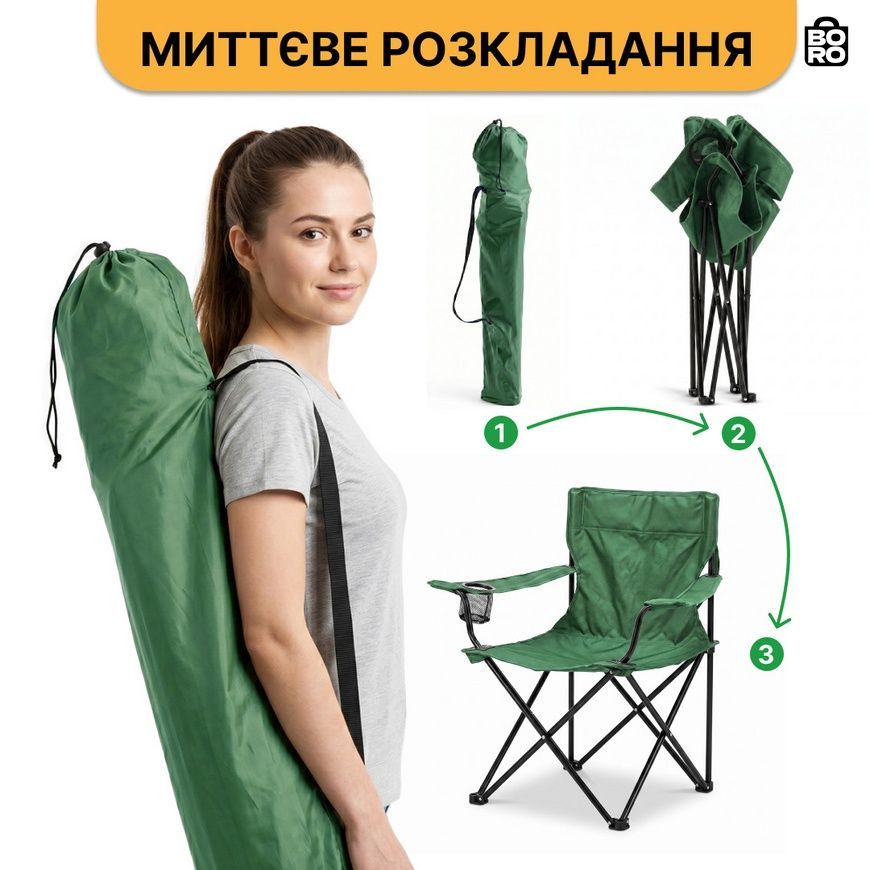 Туристический комплект | Зеленый | стол и 2 складные кресла | LEOBRO LB-1116-764 | для пикника, кемпинга и дачи 3099587962 фото