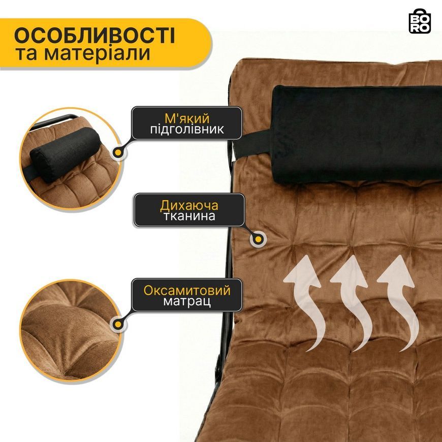 Кровать-раскладушка | Коричневый | до 150 кг | 193х68х30 см | с матрасом | с подголовником | LEOBRO LB-FB-A3-BRN | для дома, дачи и отдыха 2865479797 фото