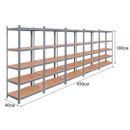 Стелаж | 180х450х40 см | металік | 5 секції 25 полиць | металевий | оцінкований | витримує 175 кг на полицю | Siker | універсальний | не псує підлогу | міцний  1573356352 фото