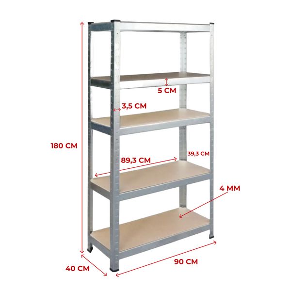 Стелаж | 180х90х40 см | металік | 5 полиць | металевий | оцінкований | витримує 875 кг | Siker | універсальний | не псує підлогу | міцний  1800711808 фото