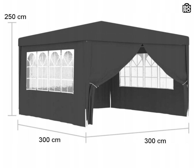 Павільйон-намет | Сірий | 3 x 3 x 2,5 м | 9 м&sup2; | 4 стінки з вікнами | UV 50+ | Gordon G1252 | для саду, дачі та торгівлі 3102959750 фото