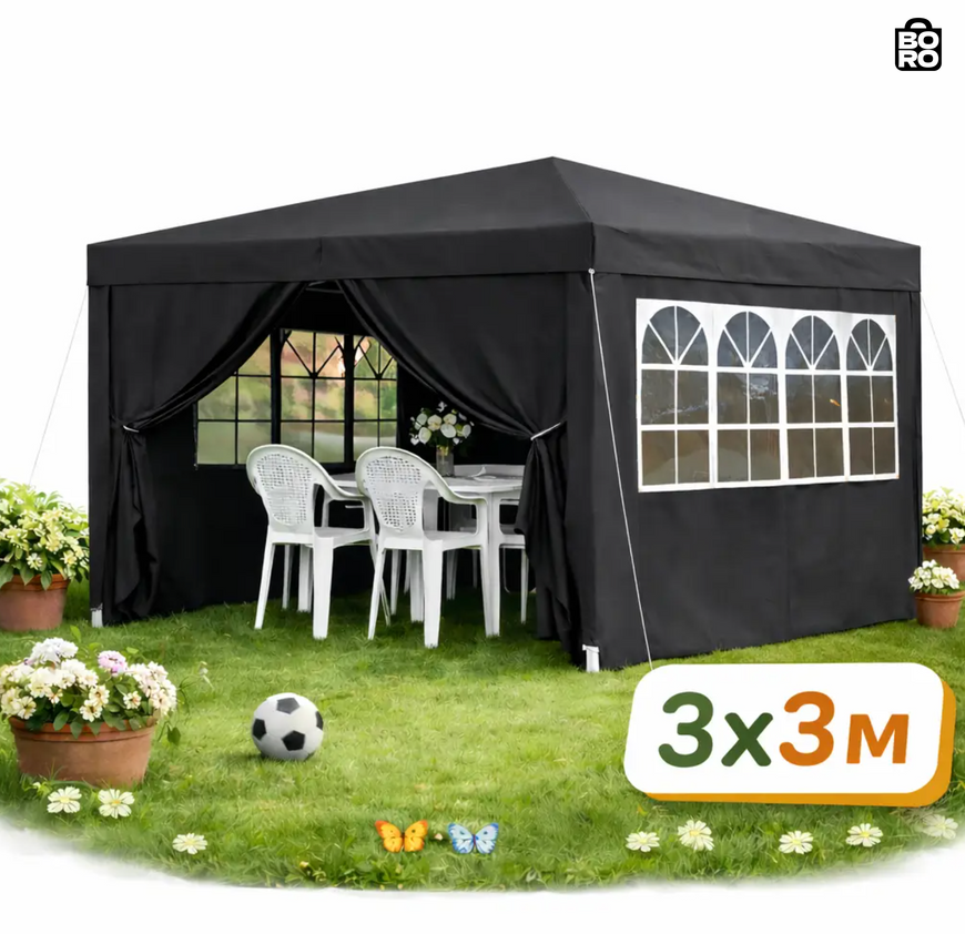 Павільйон-намет | Сірий | 3 x 3 x 2,5 м | 9 м&sup2; | 4 стінки з вікнами | UV 50+ | Gordon G1252 | для саду, дачі та торгівлі 3102959750 фото