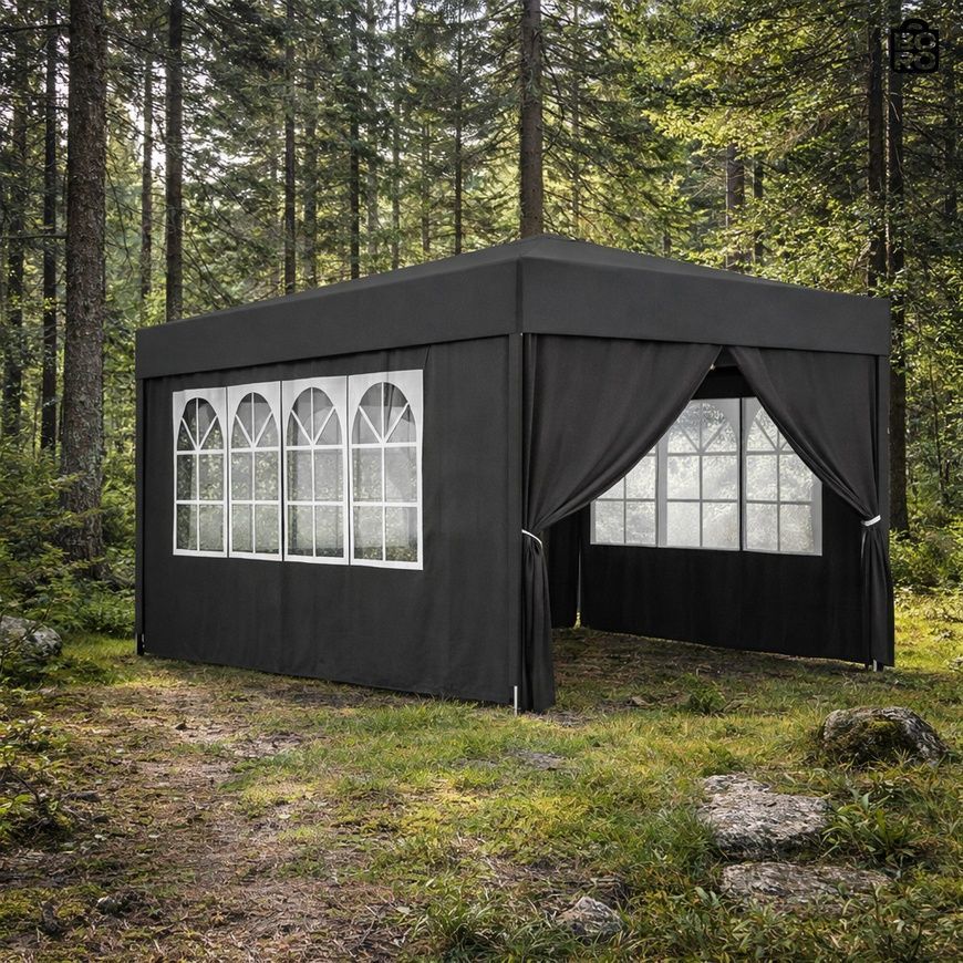 Павільйон-намет | Сірий | 3 x 3 x 2,5 м | 9 м&sup2; | 4 стінки з вікнами | UV 50+ | Gordon G1252 | для саду, дачі та торгівлі 3102959750 фото