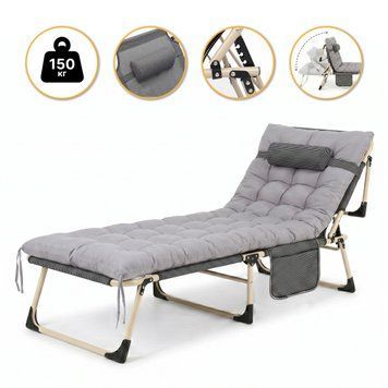 Ліжко-розкладачка | Сіра | до 150 кг | 193 х 68 х 30 см | з матрацом | LEOBRO FB-S01-PP | для дому, дачі та подорожей 2611552199 фото