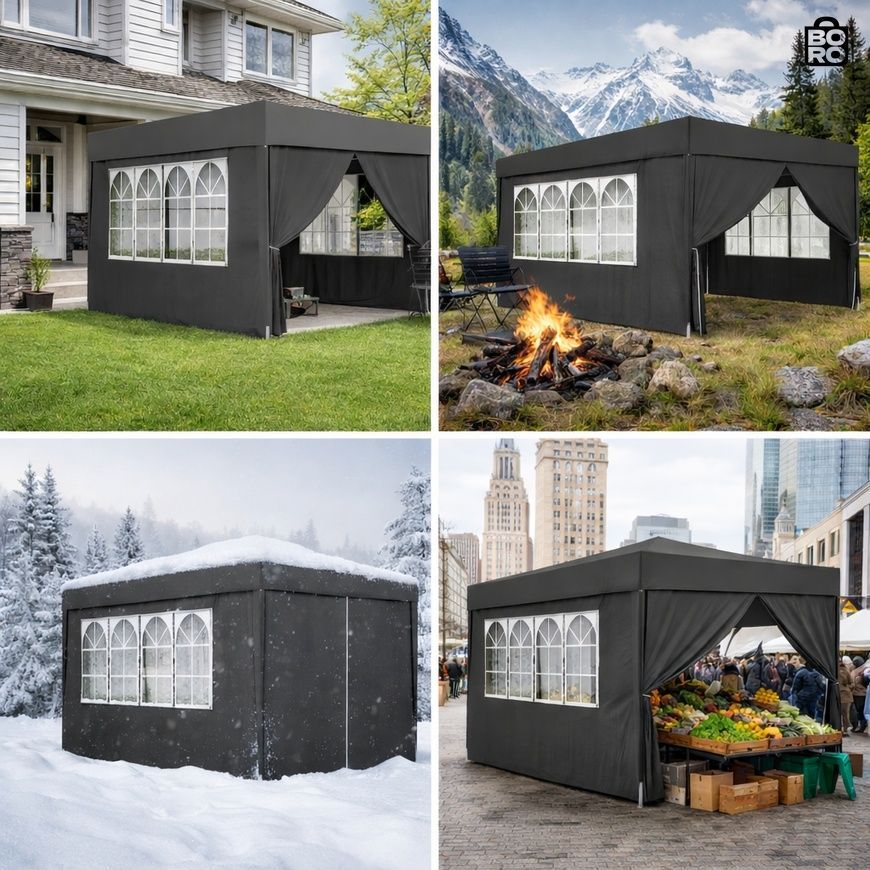 Павільйон-намет | Сірий | 3 x 4 x 2,5 м | 12 м&sup2; | 4 стінки з вікнами | UV 50+ | Gordon G1253 | для саду, дачі та торгівлі 3102959752 фото