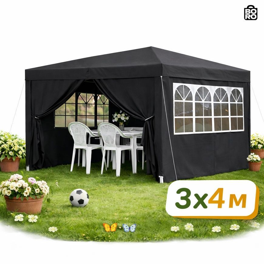 Павільйон-намет | Сірий | 3 x 4 x 2,5 м | 12 м&sup2; | 4 стінки з вікнами | UV 50+ | Gordon G1253 | для саду, дачі та торгівлі 3102959752 фото
