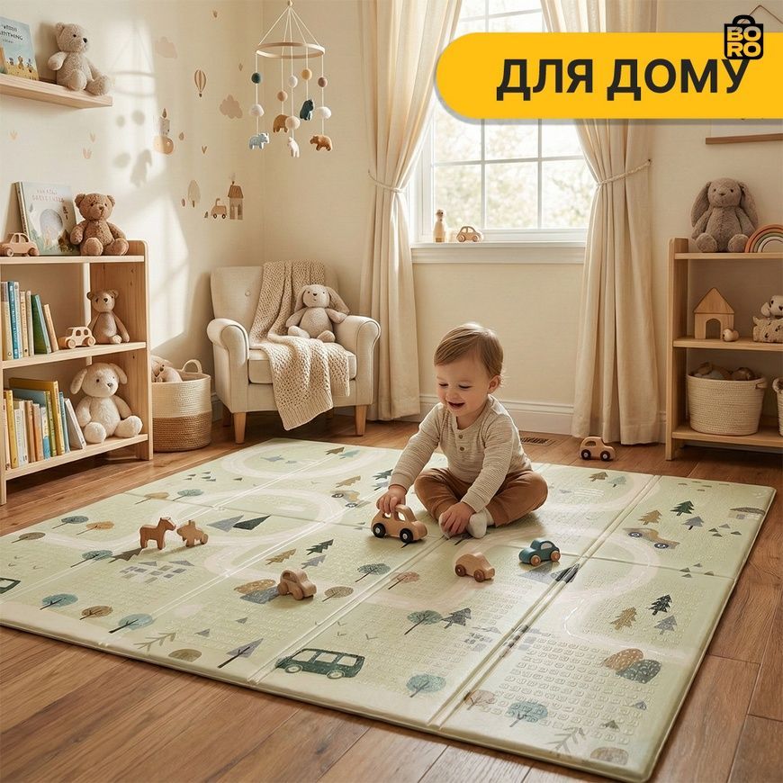 Детский двусторонний игровой коврик | Разноцветный | 150 x 200 x 1 см | XPE | складной, противоскользящий | LEOBRO LB-1022 2889133396 фото