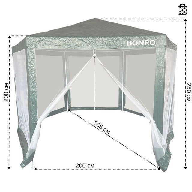 Садовий павільйон-намет | Зелений | 3,85 x 3,85 м | з москітною сіткою | Bonro B-1024 | для дачі та саду 3085714323 фото