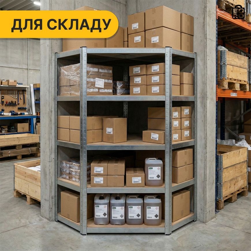 Стеллаж угловой 180 х 90 х 40 см, 175кг/полка, 5 полок LEOBRO Premium 2899216450 фото