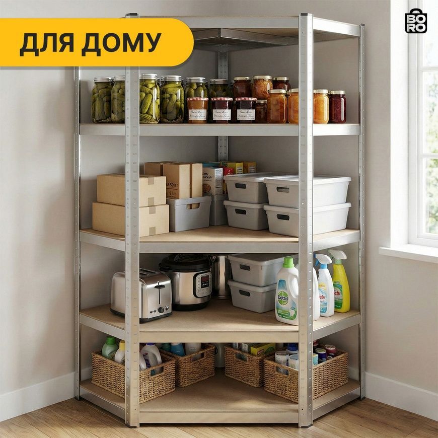 Стеллаж угловой 180 х 90 х 40 см, 175кг/полка, 5 полок LEOBRO Premium 2899216450 фото