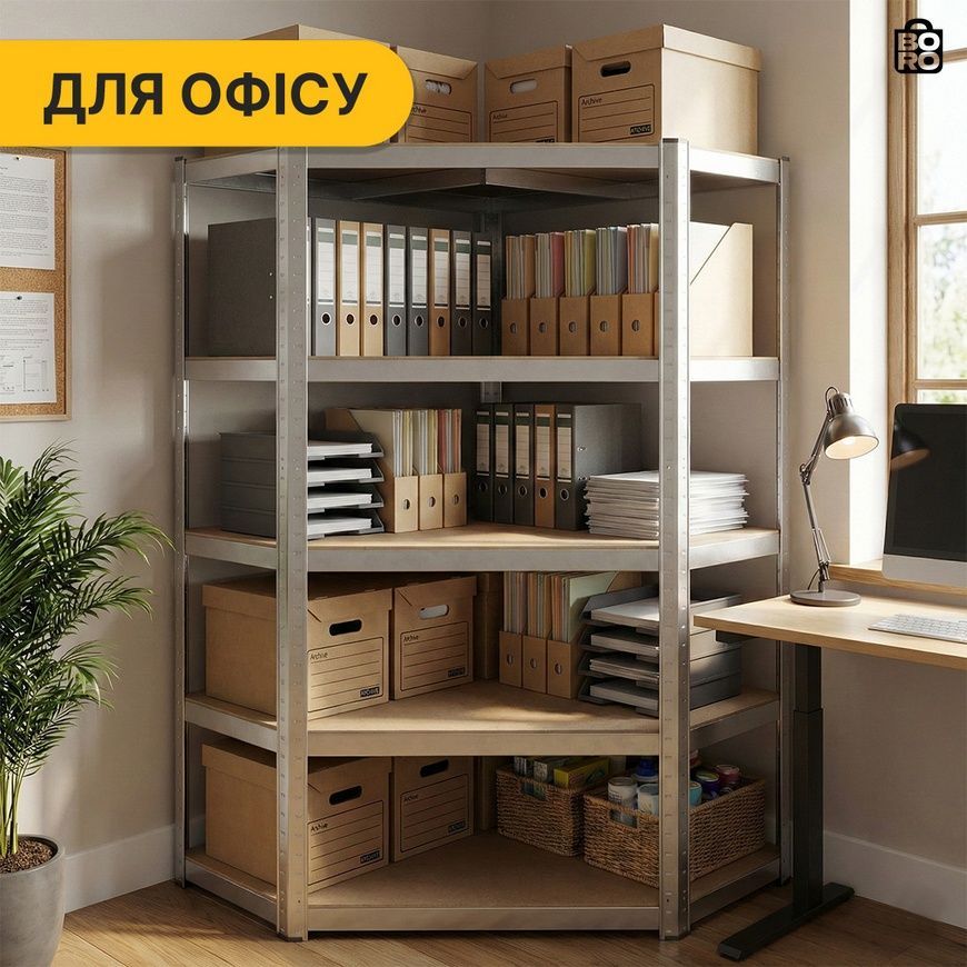 Стеллаж угловой 180 х 90 х 40 см, 175кг/полка, 5 полок LEOBRO Premium 2899216450 фото