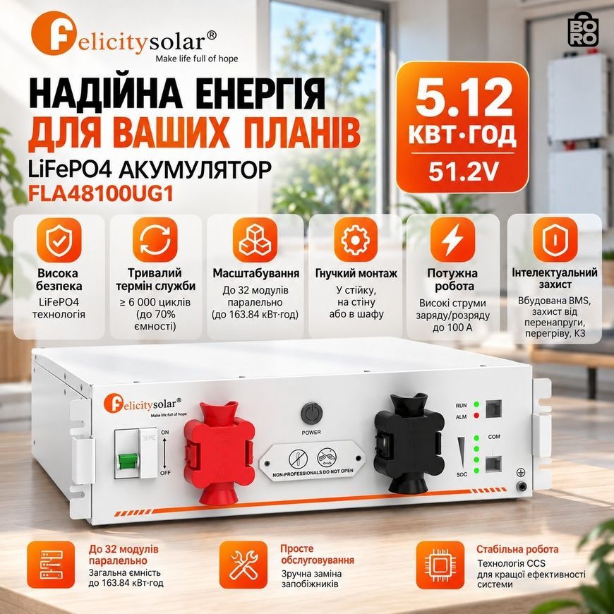 Комплект резервного живлення | Daxtromn 5500 Вт + Felicity LiFePO4 5,12 кВт&middot;год | 48 В 3198364295 фото
