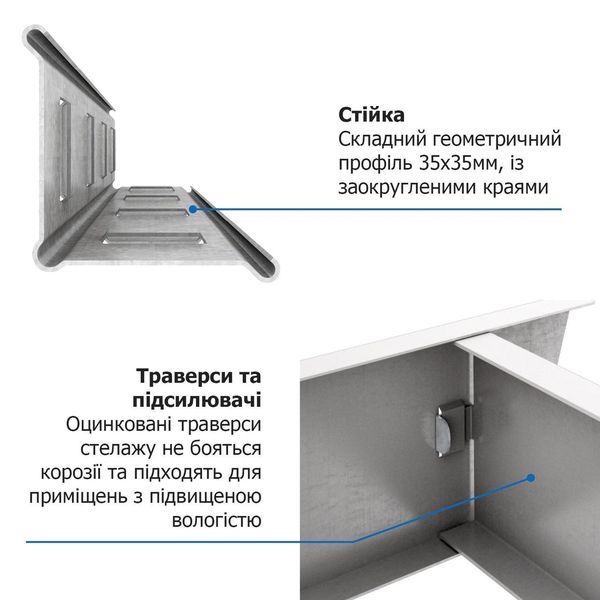 Стелаж Бюджет ОМ 1600х800х300 Меткас, 175 кг/полку, 4 полиці, МДФ, оцинкований, металевий 2474569099 фото