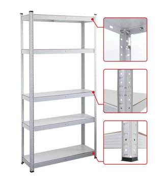 Стеллаж | 180х90х40 см | полностью белый | 5 полок | металлический | оцинкованный | выдерживает 875 кг | Siker | универсальный | не царапает пол | прочный 2243979318 фото