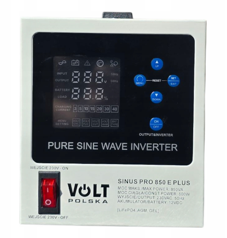 Комплект резервного питания | Volt Polska SINUS PRO 850 E PLUS 12/230V 500/850W + Аккумулятор AGM 12V 100 Ah
