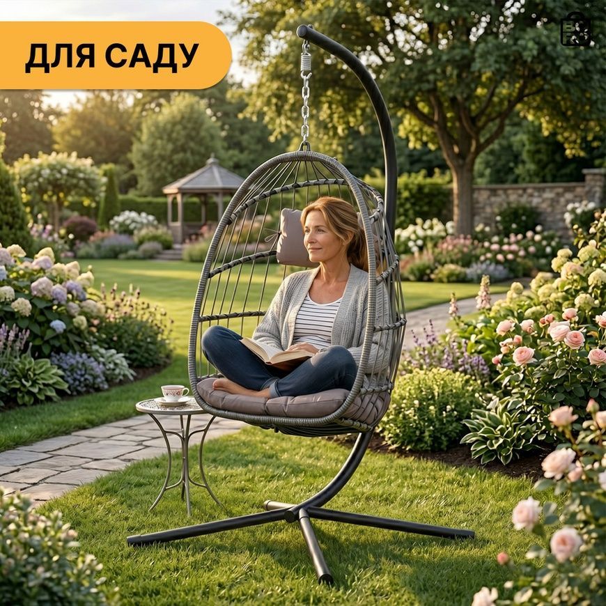 Садова гойдалка | Коричнева | до 150 кг | 110 x 72 x 64 см | з 2 подушками | LEOBRO LB-1059 | для саду, дачі та тераси 3028211389 фото