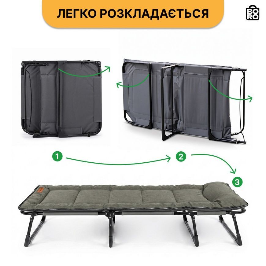 Кровать-раскладушка | Серый | до 150 кг | 193 x 68 x 30 см | с матрасом | LEOBRO LB-FB-S1-KHA | для дома, дачи и отдыха 3111171232 фото
