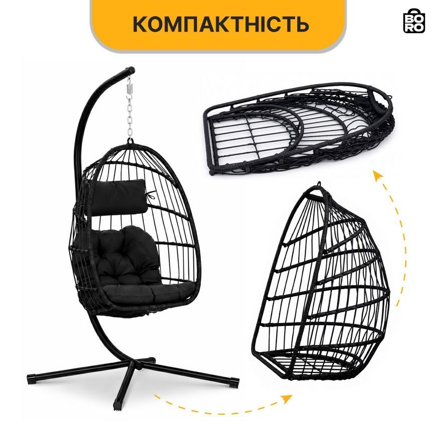 Садова гойдалка | Чорна | до 150 кг | 110 x 72 x 64 см | з 2 подушками | LEOBRO LB-1060 | для саду, дачі та тераси 3028211390 фото