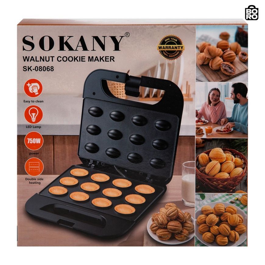 Горішниця | Чорний | 750 Вт | 12 горішків | антипригарне покриття | Sokany SK-08068 | для кухні та домашньої випічки 3119989511 фото