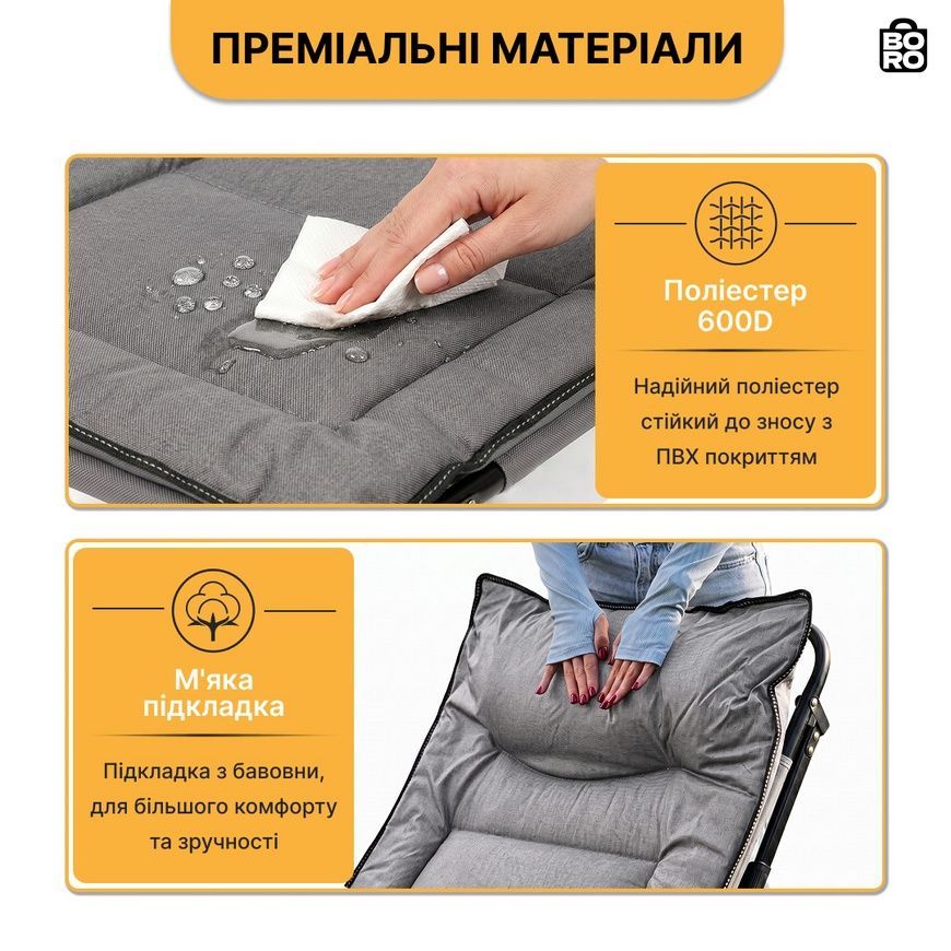 Ліжко-розкладачка | Сірий | до 150 кг | 193х68х30 см | з матрацом | LEOBRO LB-FB-S1-GRY | для дому, дачі та відпочинку 2760320922 фото