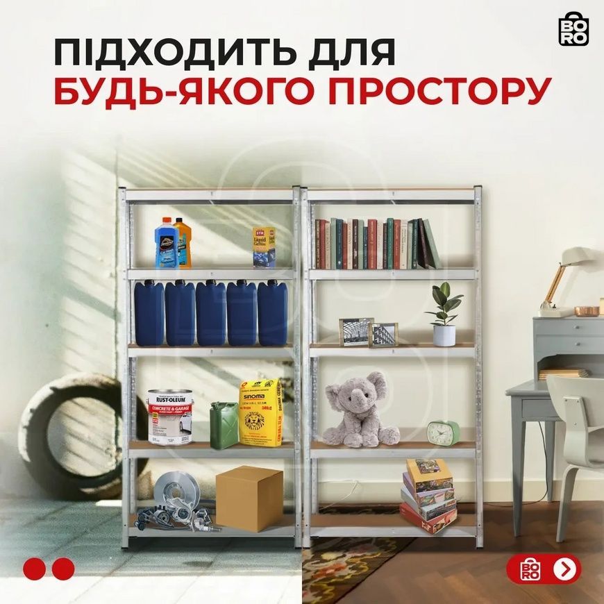 Стеллаж | 180х90х40 см | Серый | 4 полок МДФ | универсальный | оцинкованный | крепкий | не портит пол 2689537601 фото