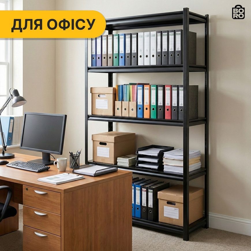 Стеллаж металлический | Черный | до 175 кг | 152 x 70 x 30 см | LEOBRO LB-R127 | для гаража, склада и мастерской 2939411801 фото