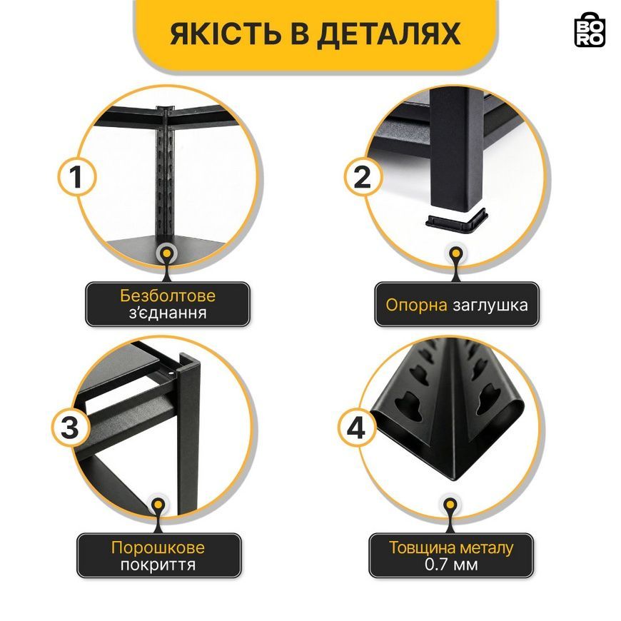 Стеллаж металлический | Черный | до 175 кг | 152 x 70 x 30 см | LEOBRO LB-R127 | для гаража, склада и мастерской 2939411801 фото