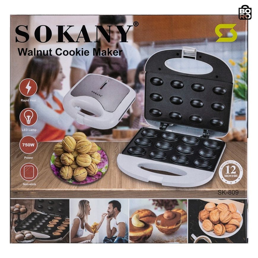 Горішниця | Білий | 750 Вт | 12 горішків | антипригарне покриття | Sokany SK-809 | для кухні та домашньої випічки 3119989513 фото